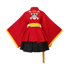 Anime One Piece Skeleton Red Kimono Set Outfits Cosplay Costume Halloween Carnival Suit-Coshduk