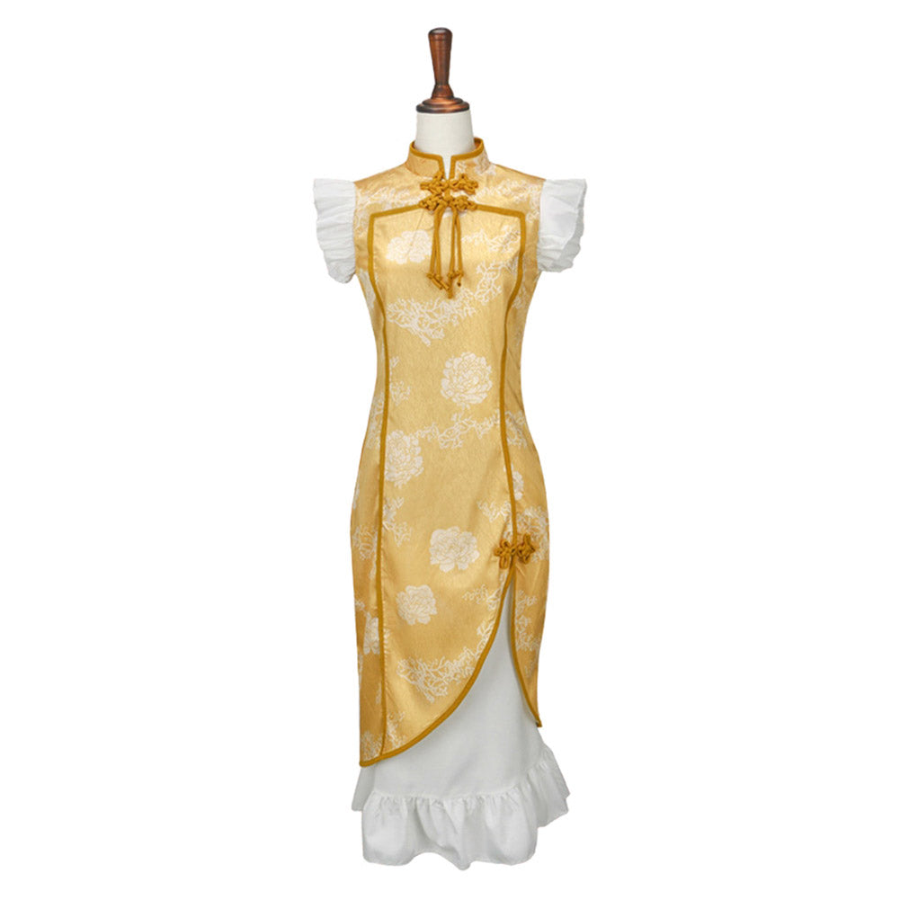 Anime Puella Magi Madoka Magica Tomoe Mami Yellow Cheongsam ​Dress Outfits Cosplay Costume Halloween Carnival Suit