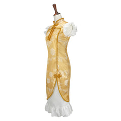 Anime Puella Magi Madoka Magica Tomoe Mami Yellow Cheongsam ​Dress Outfits Cosplay Costume Halloween Carnival Suit