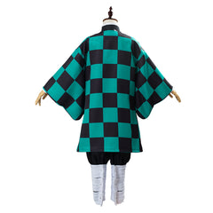 Kids Children Anime Tanjirou Green Kimono Set Outfit Cosplay Costume Halloween Carnival Suit