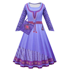 Kids Girls Movie Wish 2023 Asha Outfits Purple Dress Cosplay Costume Halloween Carnival Suit