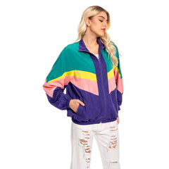 70s 80s Women Reto Jacket Colourful Patchwork Coat Sportswear Outfits Costume