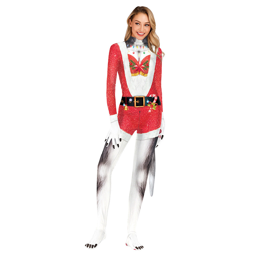 Christmas Red Female Husky Dog Jumpsuit Outfits Cosplay Costume Outfits Halloween Carnival Suit