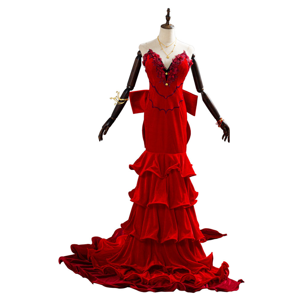 Game Final Fantasy VII Remake Halloween Red Party Dress Aerith Aeris Gainsborough Cosplay Costume
