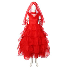 Movie Beetle Juice Lydia Red Wedding Dress Outfits Cosplay Costume Halloween Carnival Suit