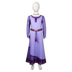 Kids Girls Movie Wish 2023 Asha Outfits ​Cosplay Costume Purple Dress Halloween Carnival Suit
