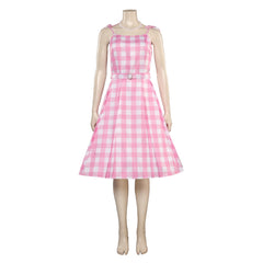 Kids Girls Movie Barbie 2023 Margot Robbie Barbie Pink Plaid Dress Outfits Cosplay Costume Halloween Carnival Suit