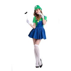 The Super Mario Bros Luigi Cosplay Costume  Dress Gloves Outfits Halloween Carnival Party Suit