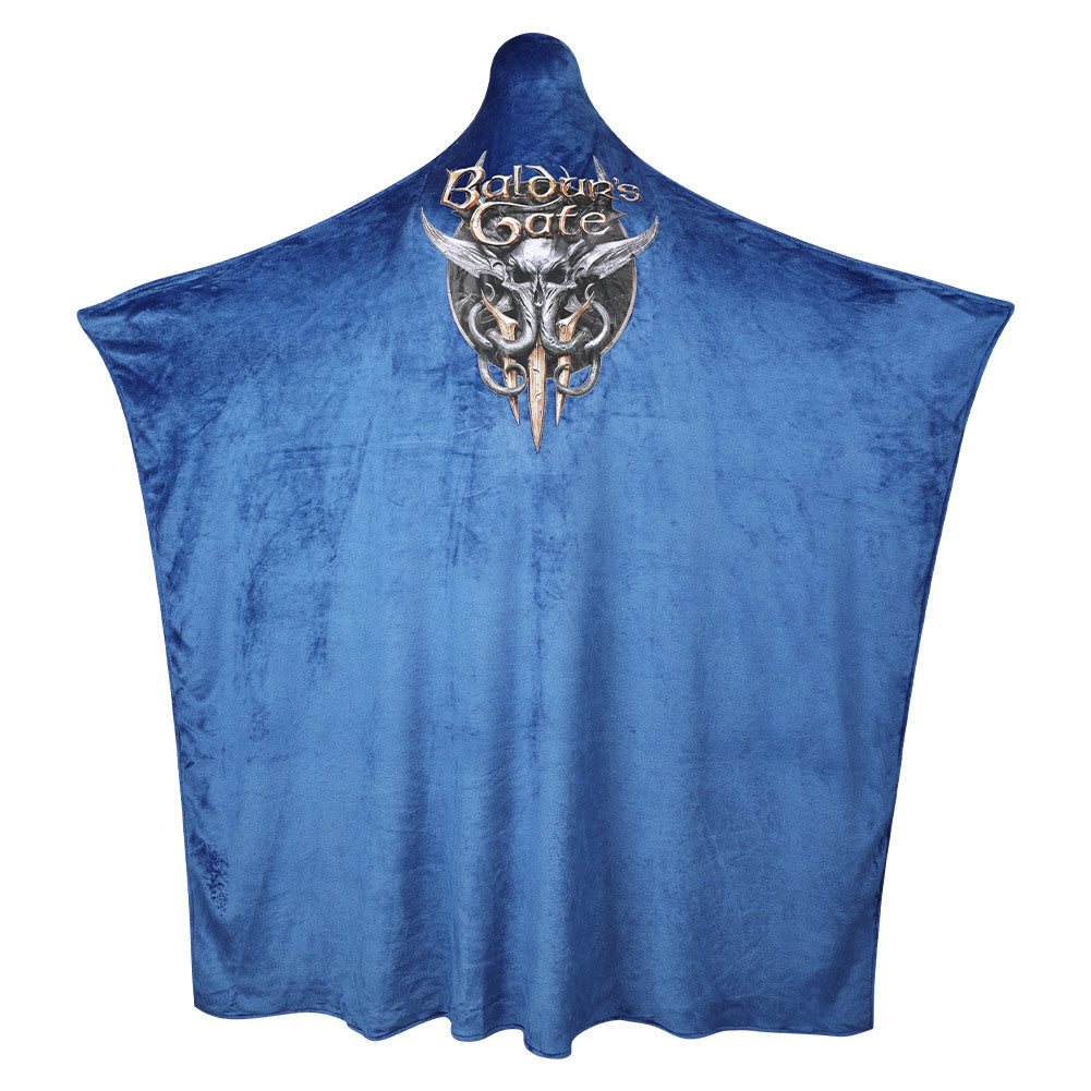 Game Baldur's Gate Blue Printed Hooded Cloak Blanket Outfits Cosplay Costume Halloween Carnival Suit