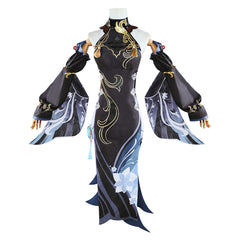 Game Genshin Impact Shenhe Black Cheongsam Dress​ Outfits Cosplay Costume Halloween Carnival Suit