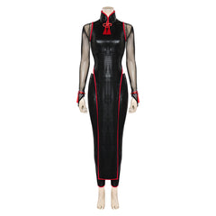 Game Street Fighter 6 AKI Sexy Black Leather Dress Battle Outfits Cosplay Costume Halloween Carnival Suit