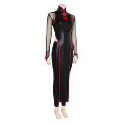 Game Street Fighter 6 AKI Sexy Black Leather Dress Battle Outfits Cosplay Costume Halloween Carnival Suit