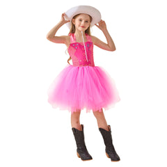 Kid Girls Movie Barbie 2023 Barbie Pink Puffy Dres Outfit ​Cosplay Costume Suit
