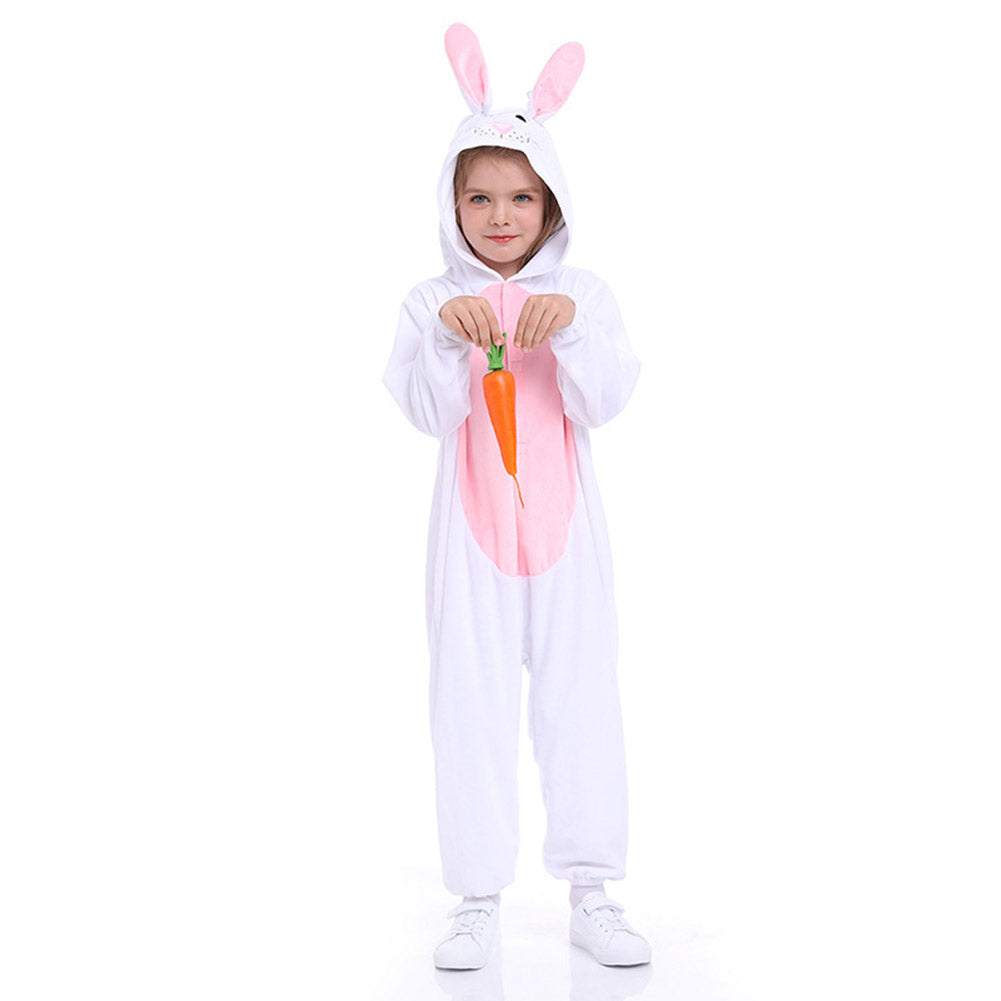 Kids Children Animals Bunny White Jumpsuit Outfits Funny Party Cosplay Costume Halloween Carnival Suit