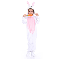 Kids Children Animals Bunny White Jumpsuit Outfits Funny Party Cosplay Costume Halloween Carnival Suit