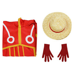 Kids Children Anime One Piece Egghead Luffy Red Coat Outfits Cosplay Costume Halloween Carnival Suit