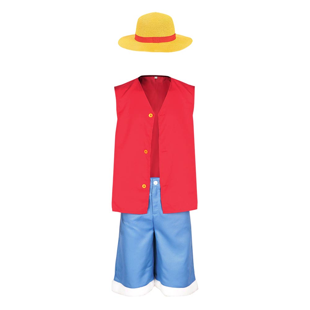 Kids Children Anime One Piece Luffy Cosplay Costume Coat Pants Set Halloween Carnival Party Suit