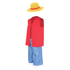 Kids Children Anime One Piece Luffy Cosplay Costume Coat Pants Set Halloween Carnival Party Suit