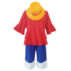 Kids Children Anime One Piece Luffy Red Shirt Set Outfits Cosplay Costume Halloween Carnival Suit