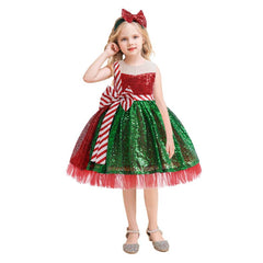 Kids Children Christmas Green Dress Outfits ​Cosplay Costume Halloween Carnival Suit