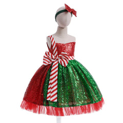 Kids Children Christmas Green Dress Outfits ​Cosplay Costume Halloween Carnival Suit