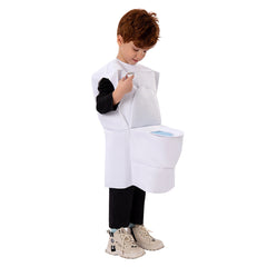 Kids Children Horror Game Skibidi Toilet Toilet Man White Set Outfits Cosplay Costume Suit