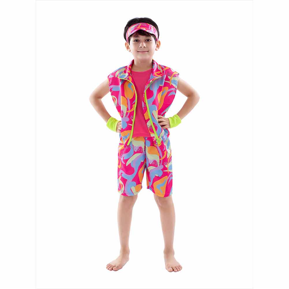 Kids Children Movie Barbie 2023 Ken Printed Red Set Outfits Cosplay Costume Halloween Carnival Suit