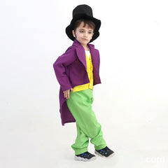 Kids Children Movie Charlie and the Chocolate Factory Willy Wonka Yellow Set Outfits Cosplay Costume Halloween Carnival Suit