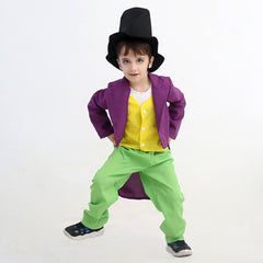 Kids Children Movie Charlie and the Chocolate Factory Willy Wonka Yellow Set Outfits Cosplay Costume Halloween Carnival Suit