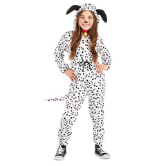 Kids Children Movie Cruella Spotted Dog White Jumpsuit Outfits Cosplay Costume Halloween Carnival Suit