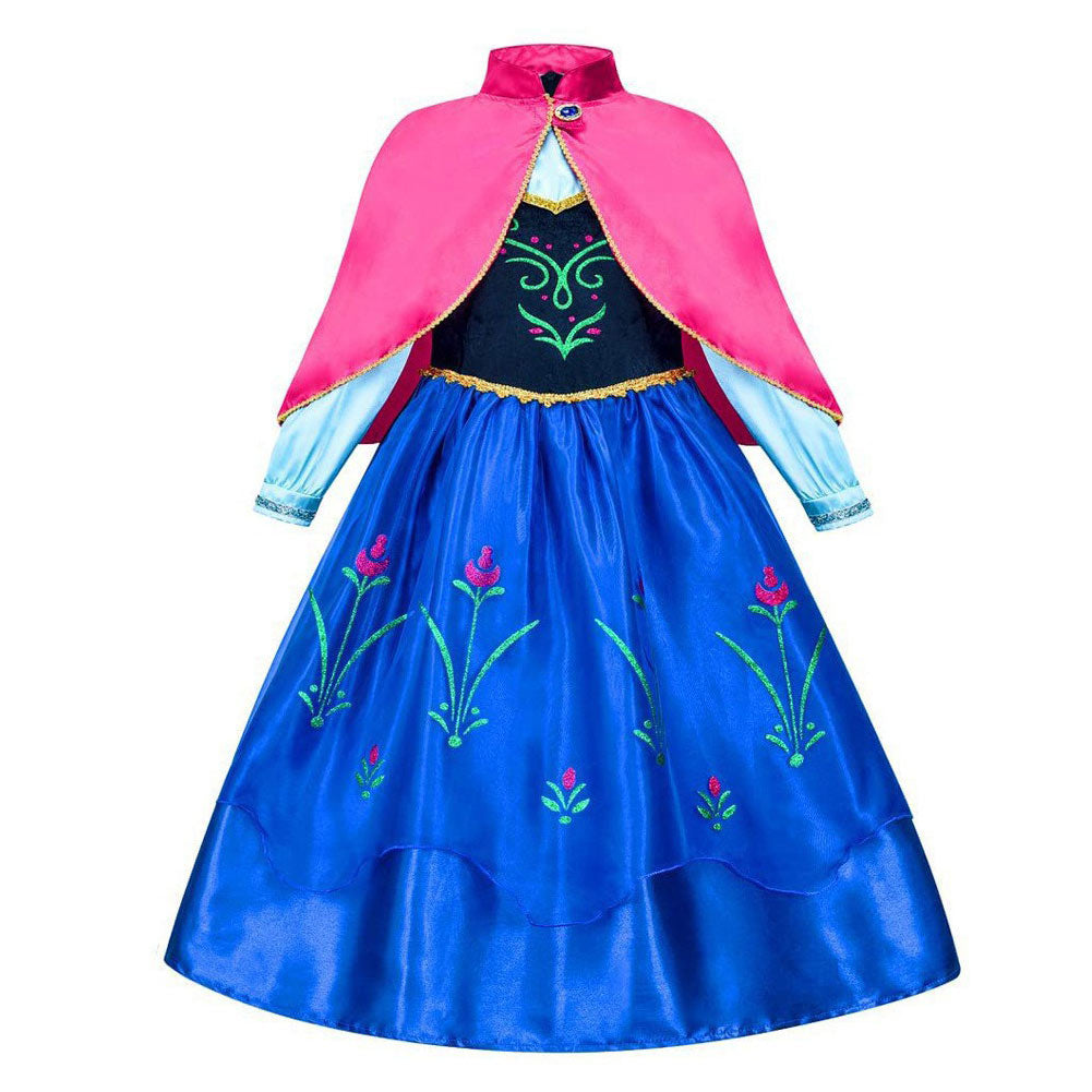 Kids Children Movie Frozen Princess Anna Blue Dress Outfits Cosplay Costume Halloween Carnival Suit