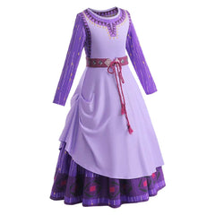 Kids Children Movie Wish 2023 - Asha Purple Dress Outfits Cosplay Costume Halloween Carnival Suit