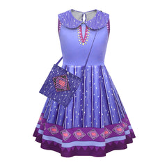 Kids Children Movie Wish 2023 Asha Purple Dress Outfits Cosplay Costume Halloween Carnival Suit