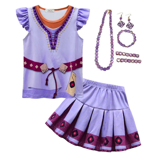 Kids Children Movie Wish 2023 Asha Purple Dress Outfits Cosplay