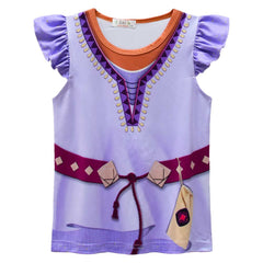 Kids Children Movie Wish 2023 Asha Purple Set Dress Outfits Cosplay Costume Halloween Carnival Suit