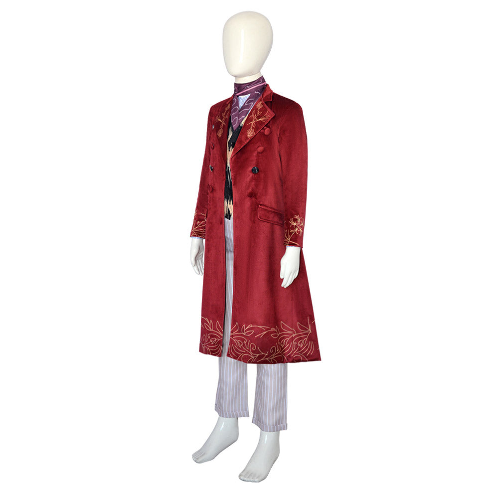 Kids Children Movie Wonka 2023 Willy Wonka Red Coat Outfits Cosplay Co ...