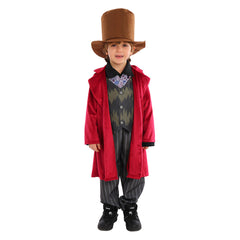 Kids Children Movie Wonka 2023 Willy Wonka Red Set Outfits ​Cosplay Costume