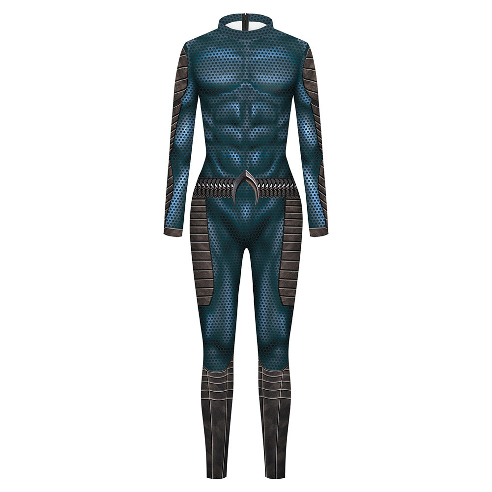 Movie Aquaman Arthur Curry Blue Jumpsuit Outfits Cosplay Costume Halloween Carnival Suit