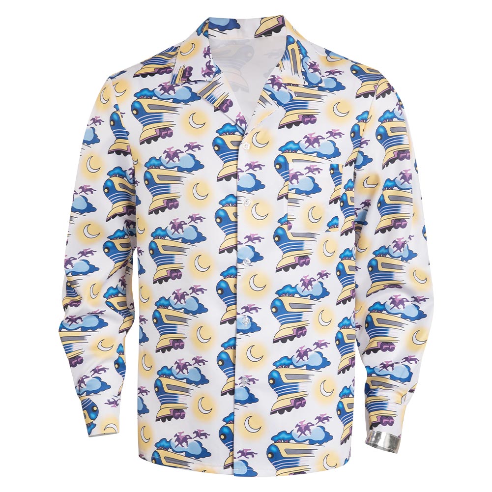 Movie Back to the Future Doc Brown Blue Printed Shirt Outfits Cosplay Costume Suit