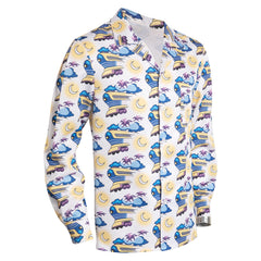 Movie Back to the Future Doc Brown Blue Printed Shirt Outfits Cosplay Costume Suit