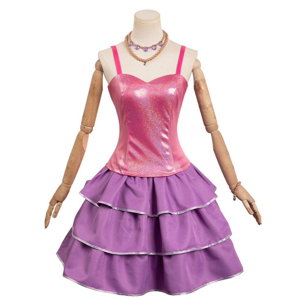 Movie Barbie 2023 Margot Robbie Barbie Rose Pink Lolita Dress Outfits Halloween Carnival Suit