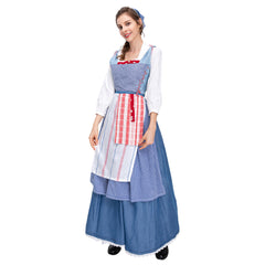 Movie Beauty And The Beast Belle Blue Maid Dress Outfits Cosplay Costume Halloween Carnival Suit