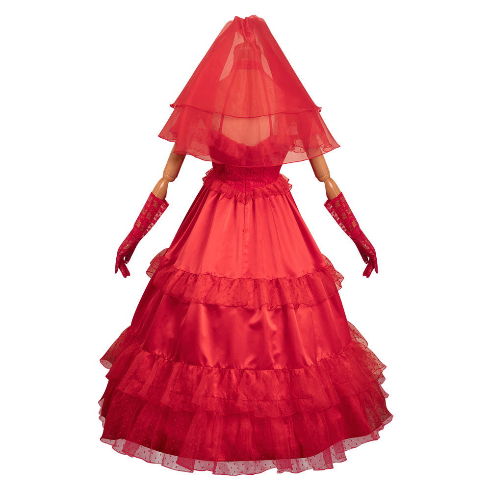 Beetlejuice Lydia Deetz Lolita Red Wedding Dress Outfits Cosplay Costume Halloween Carnival Suit-Coshduk