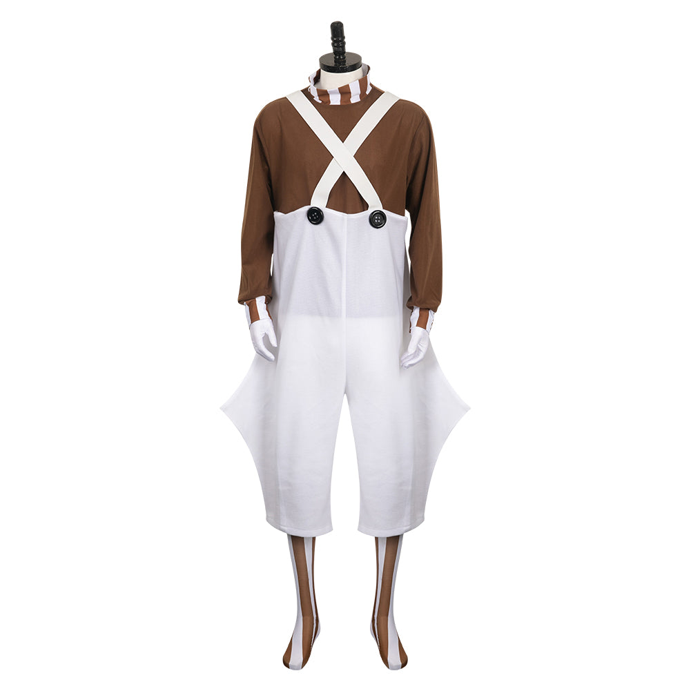 Movie Charlie And The Chocolate Factory Oompa Loompa Brown Worker Set Outfits Cosplay Costume Halloween Carnival Suit