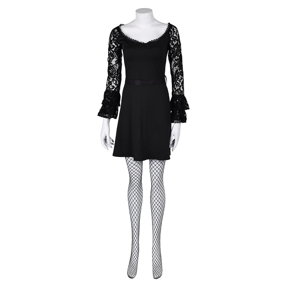 Movie Lisa Frankenstein (2024) Misty Black Lace Dress Cosplay Costume Outfits Halloween Carnival Suit