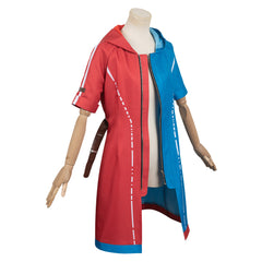 Movie Suicide Squad Harley Quinn Red And Blue Coat Outfits Cosplay Costume Halloween Carnival Suit