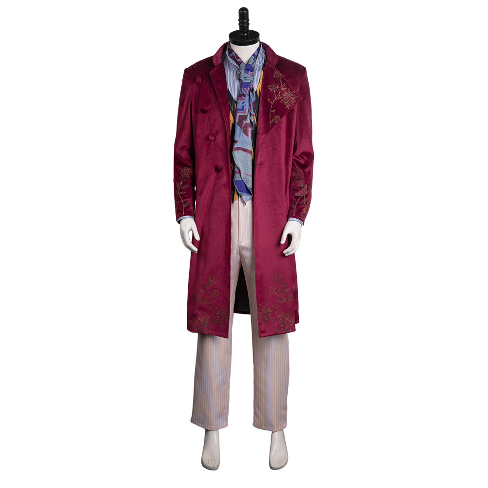 Movie Wonka 2023 Willy Wonka Red S​et Outfits Cosplay Costume Halloween Carnival Suit